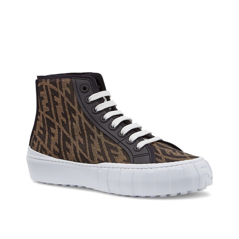 Fendi Men’s Force FF High-Top Sneakers- Brown